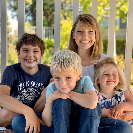 Image of Karen and her family with her children in honor of Mother's Day 2021 for her blog for Kids' Cake Boxes, baking memories 